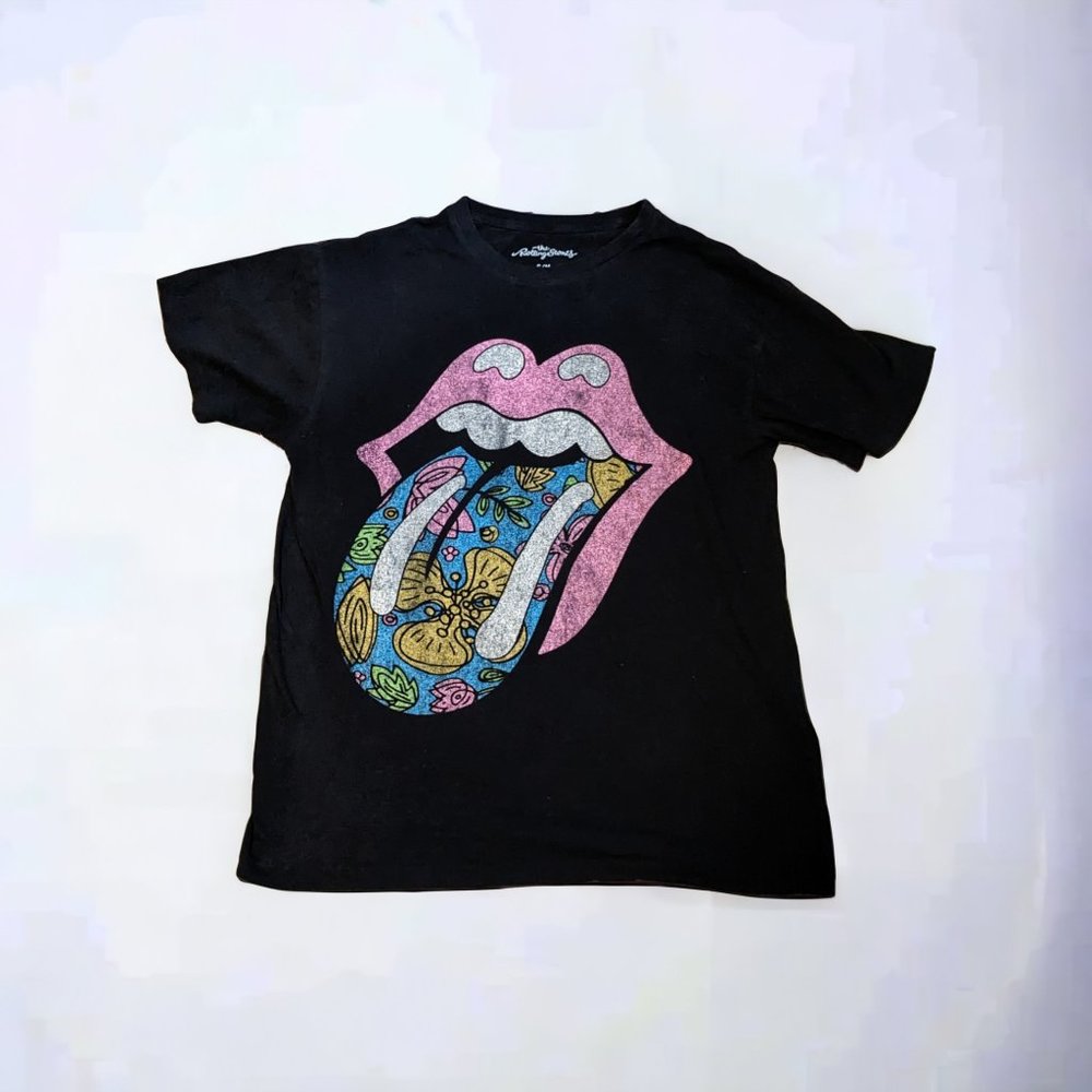The Rolling Stones Men's T-shirt Black Colorful Cotton Size S/M.